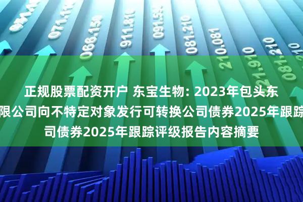 正规股票配资开户 东宝生物: 2023年包头东宝生物技术股份有限公司向不特定对象发行可转换公司债券2025年跟踪评级报告内容摘要